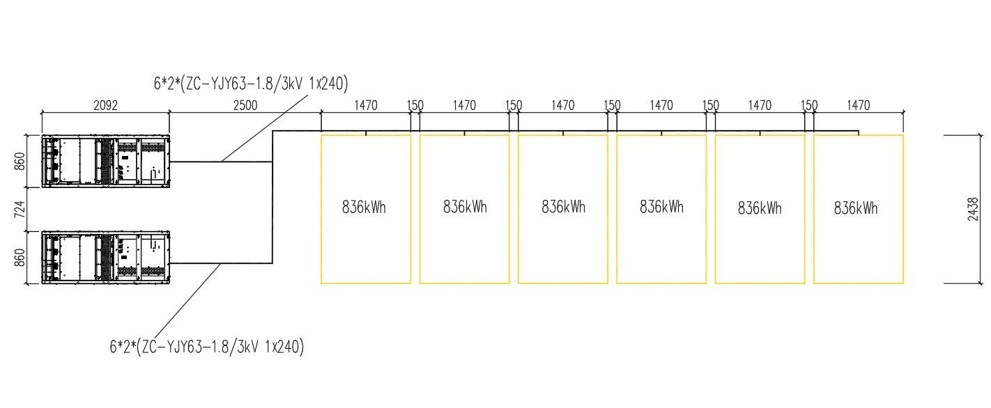ROCHE 836kWh — půdorys sestavy 6 kabinetů (1 set)